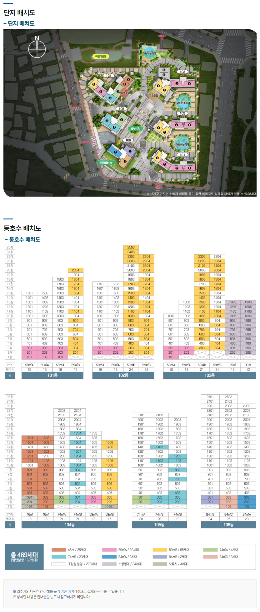 단지 배치도와 동호수 배치도